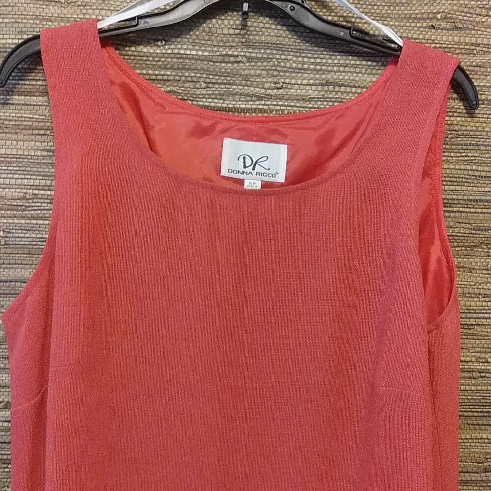 🧡 Donna Ricco Coral Sleeveless Midi Dress 16W – Lined, Side Slit, Elegant - Picture 4 of 11